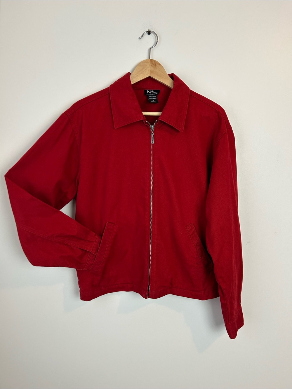 Vintage Red Cotton Zip Up Jacket